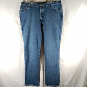 Lee Relaxed Fit Straight Leg Jeans Womens Sz 18 Tall High Rise Dark Blue Stretch